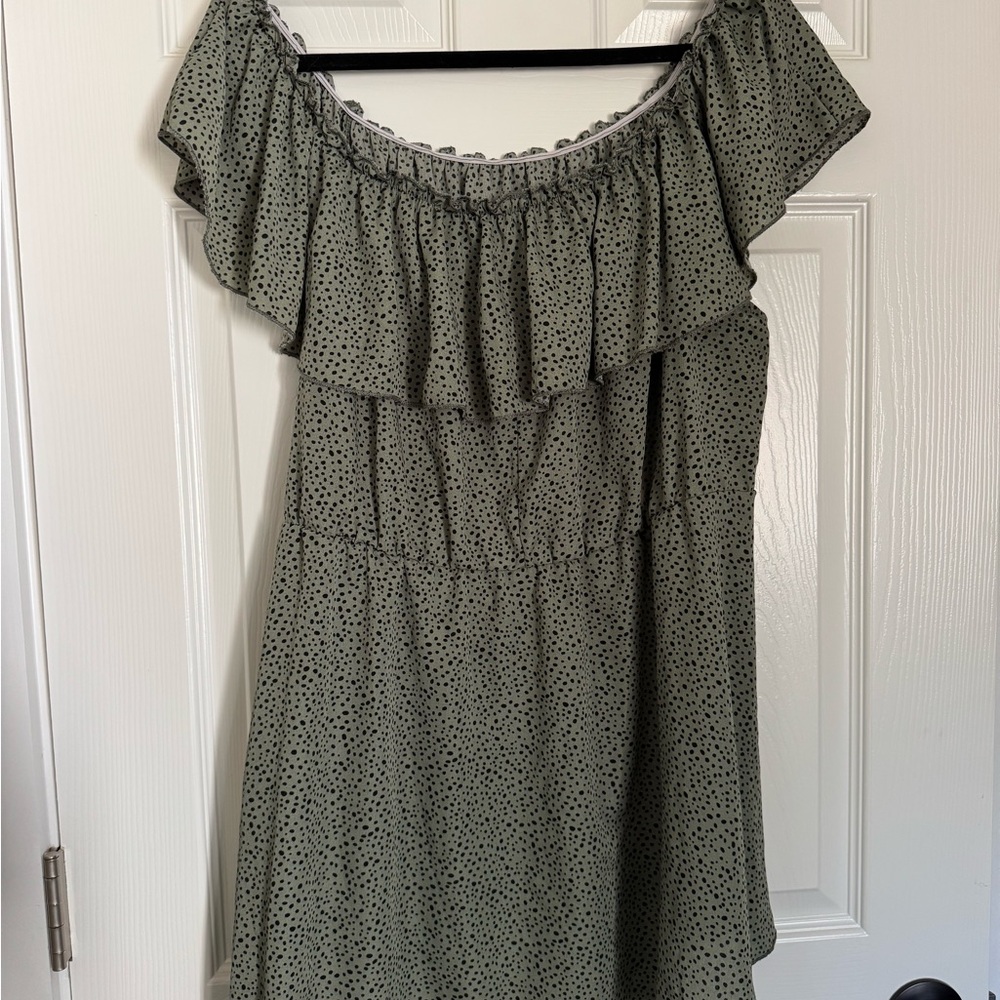SHEIN Olive Green Shirt with Black Dot Print